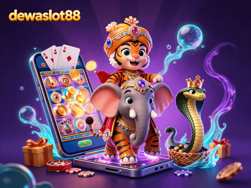 Mainkan dewaslot88 dengan visual menarik dari permainan slot dan simbol kemenangan.