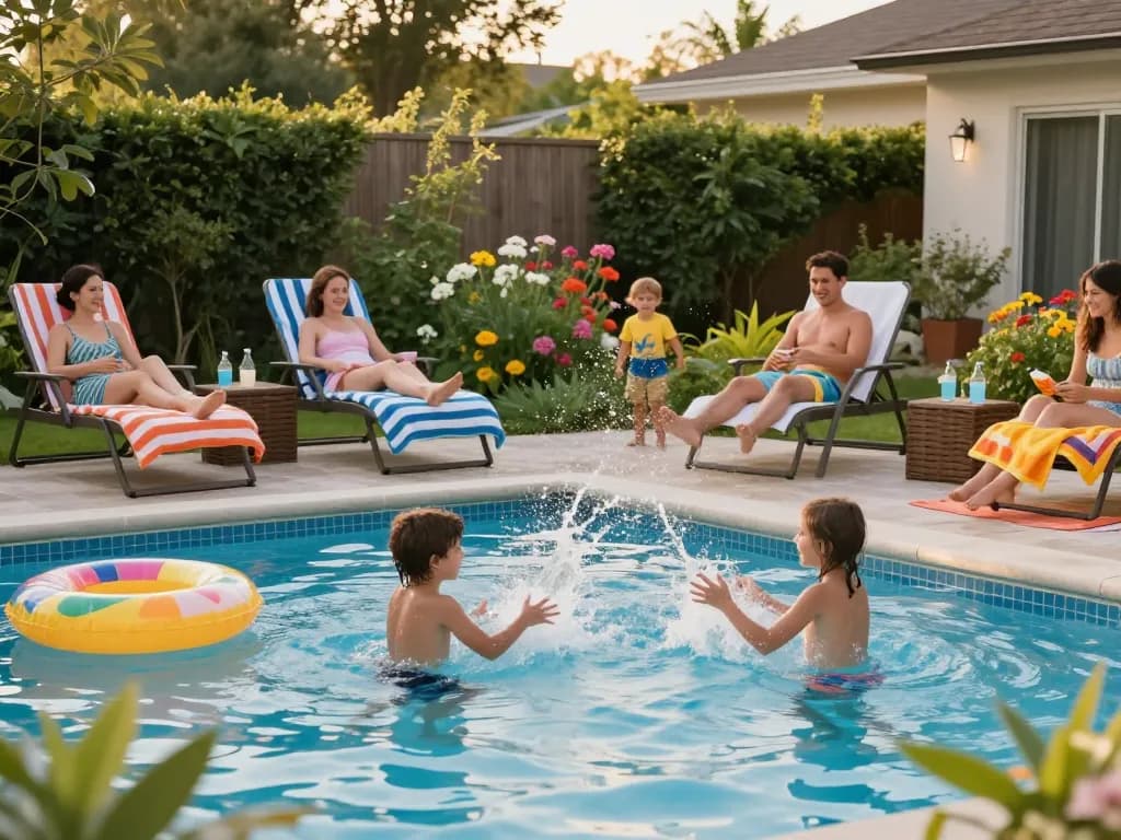 Dolphin Pool Services enhances family leisure time with professional pool maintenance, showcasing a vibrant backyard pool environment.
