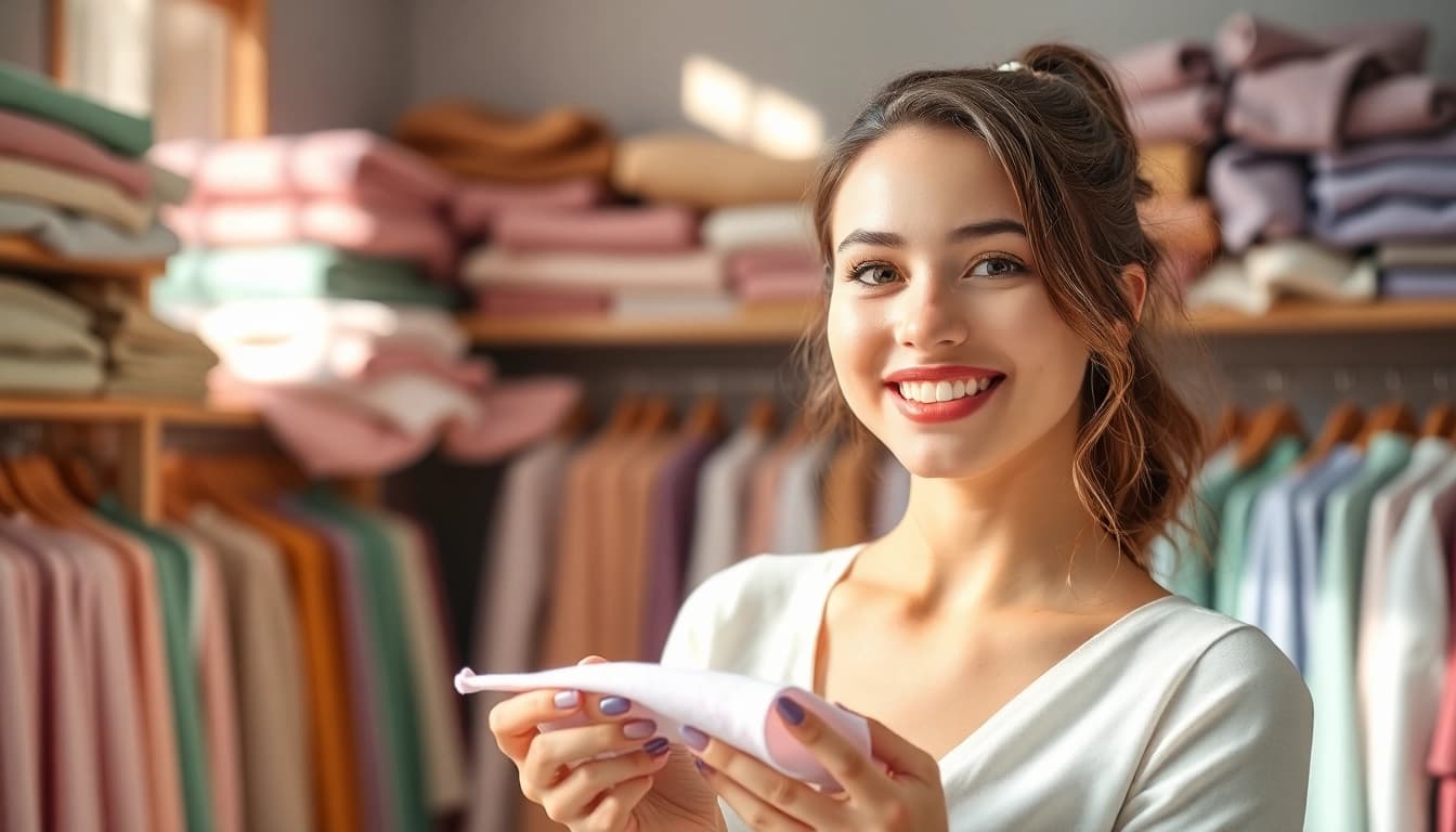 Laat je inspireren door zachte stof voor kleding in een kleurrijke naaiwerkplaats.
