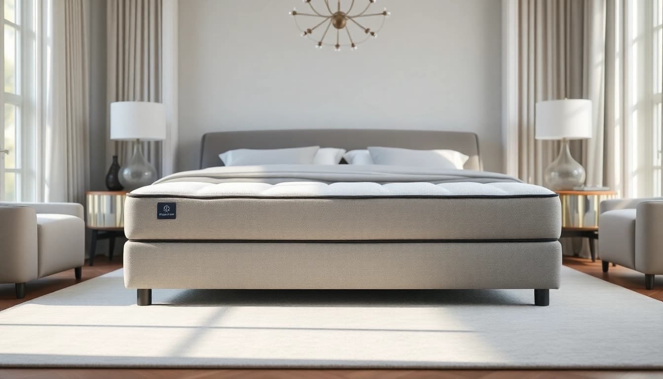 Showcasing a stearns and foster box spring elegantly positioned in a serene bedroom environment.