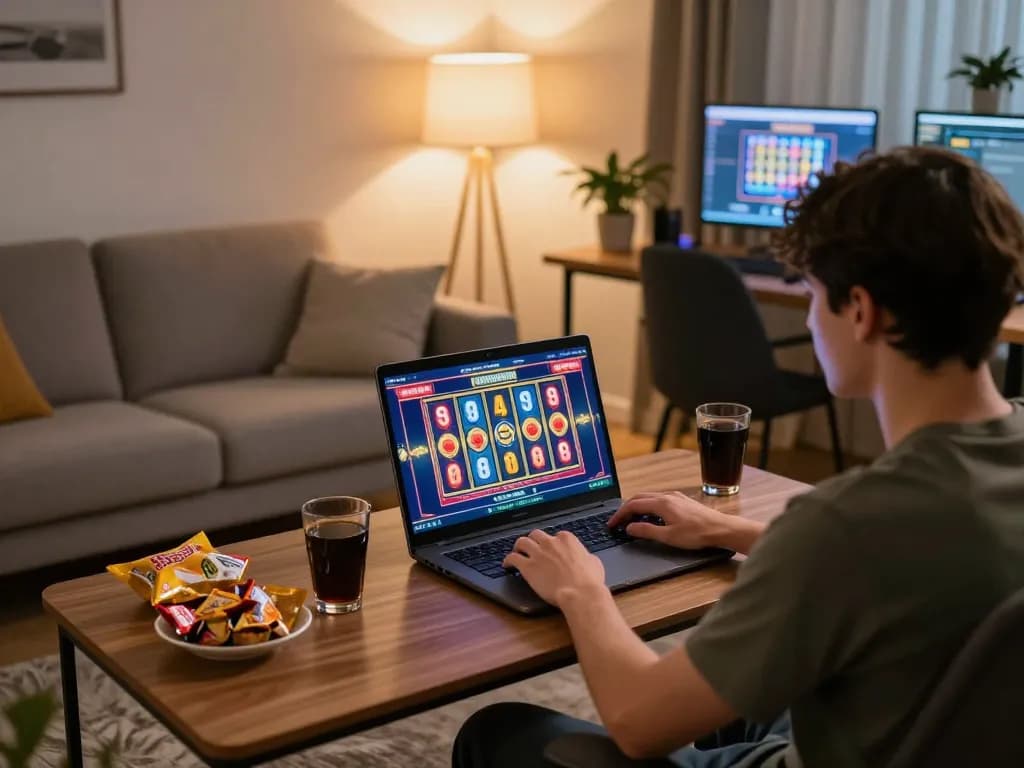 Player enjoying sites not on gamstop on a modern laptop while relaxing at home