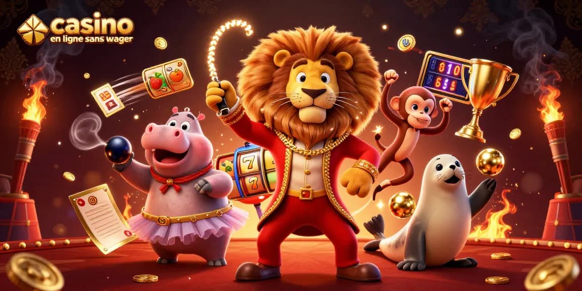 Découvrez une scène dynamique de casino en ligne sans wager avec des personnages colorés et des éléments de jeu captivants.
