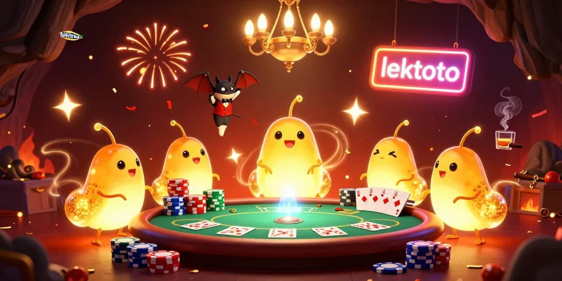 Play poker and win with lektoto's vibrant glowworm-themed casino illustration featuring dynamic elements.
