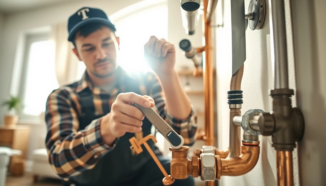 Plumber performing whole house repiping services Clearwater FL with professionalism in a well-lit home.