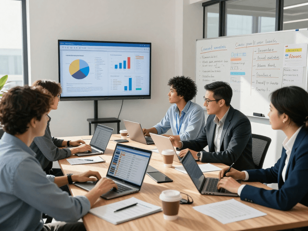 Campaign strategists collaborating on data-driven strategies, showcasing how to raise money for a political campaign effectively.
