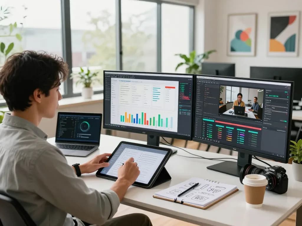 Video to prompt analysis workspace showcasing a data analyst using advanced video analysis tools.