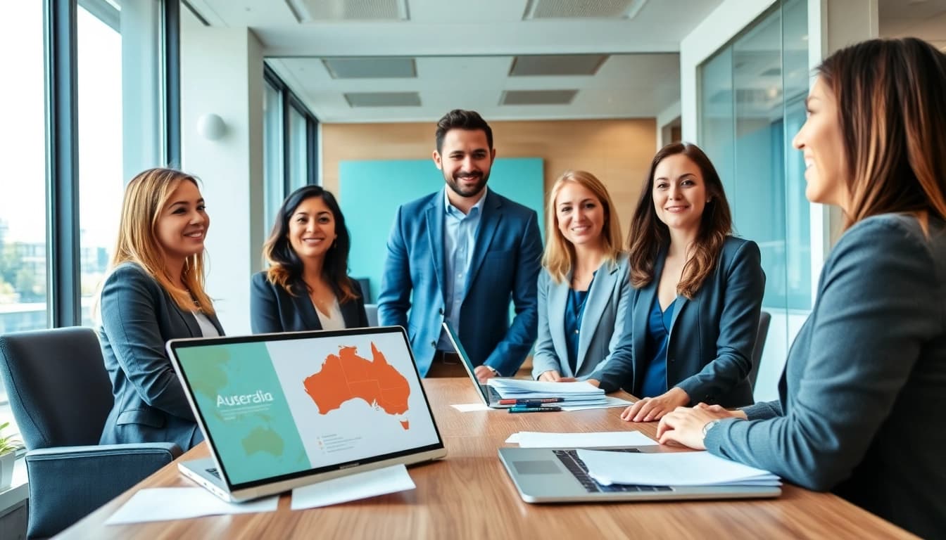 Professional migration agents in Melbourne consulting with clients on immigration services.