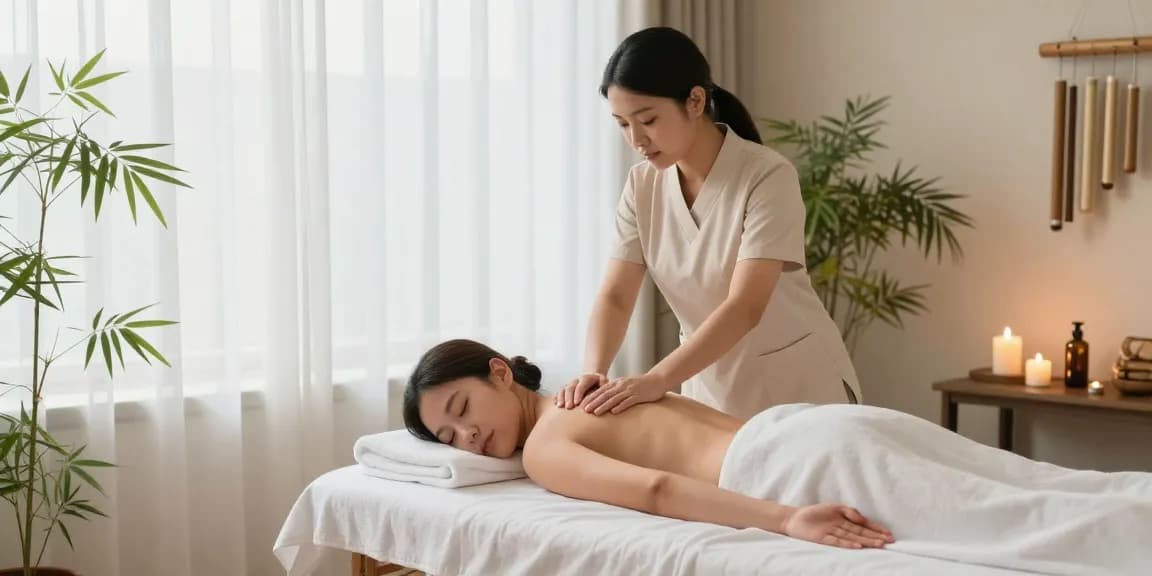 스웨디시 마사지 중인 고객과 테라피스트의 모습, 편안한 스파 환경을 보여줍니다.