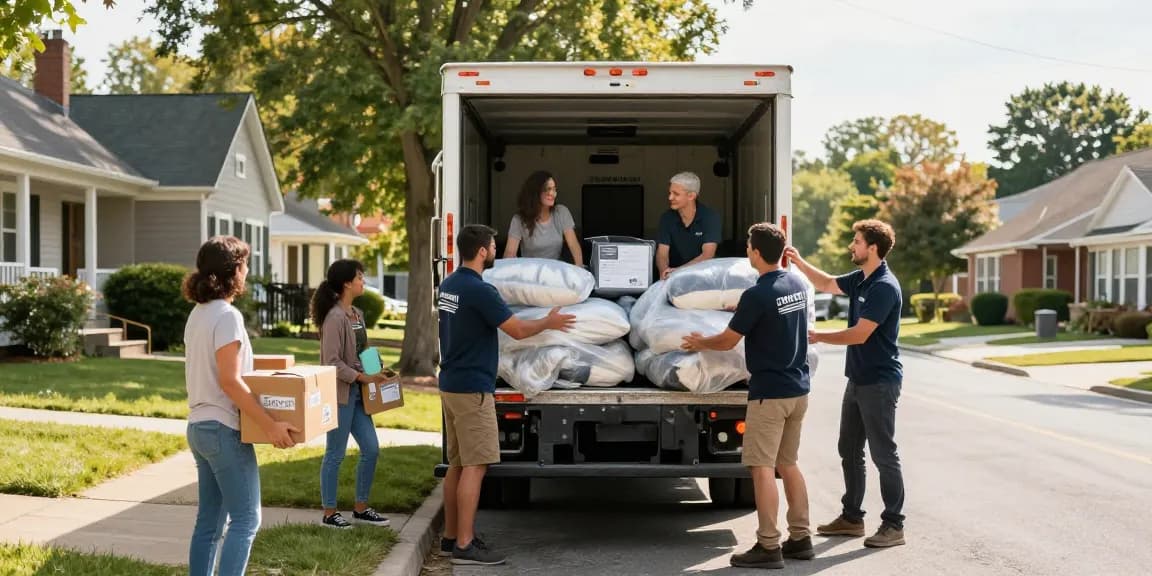 Professional movers from Cullen Moving safely packing a family's belongings during a local move in Aston, PA.