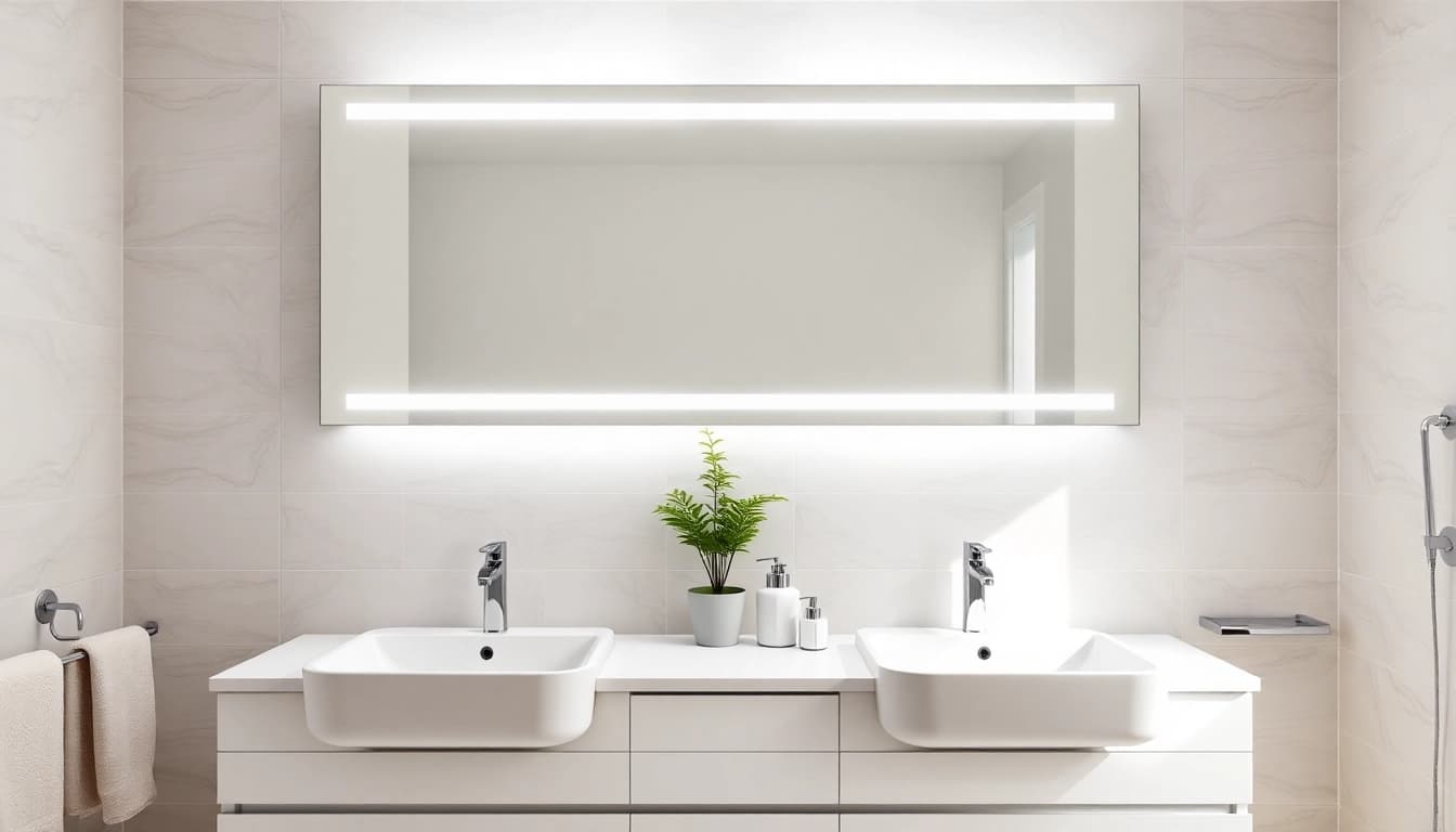 Erlebe den eleganten spiegelschrank led mit integrierter Beleuchtung im modernen Badezimmer.