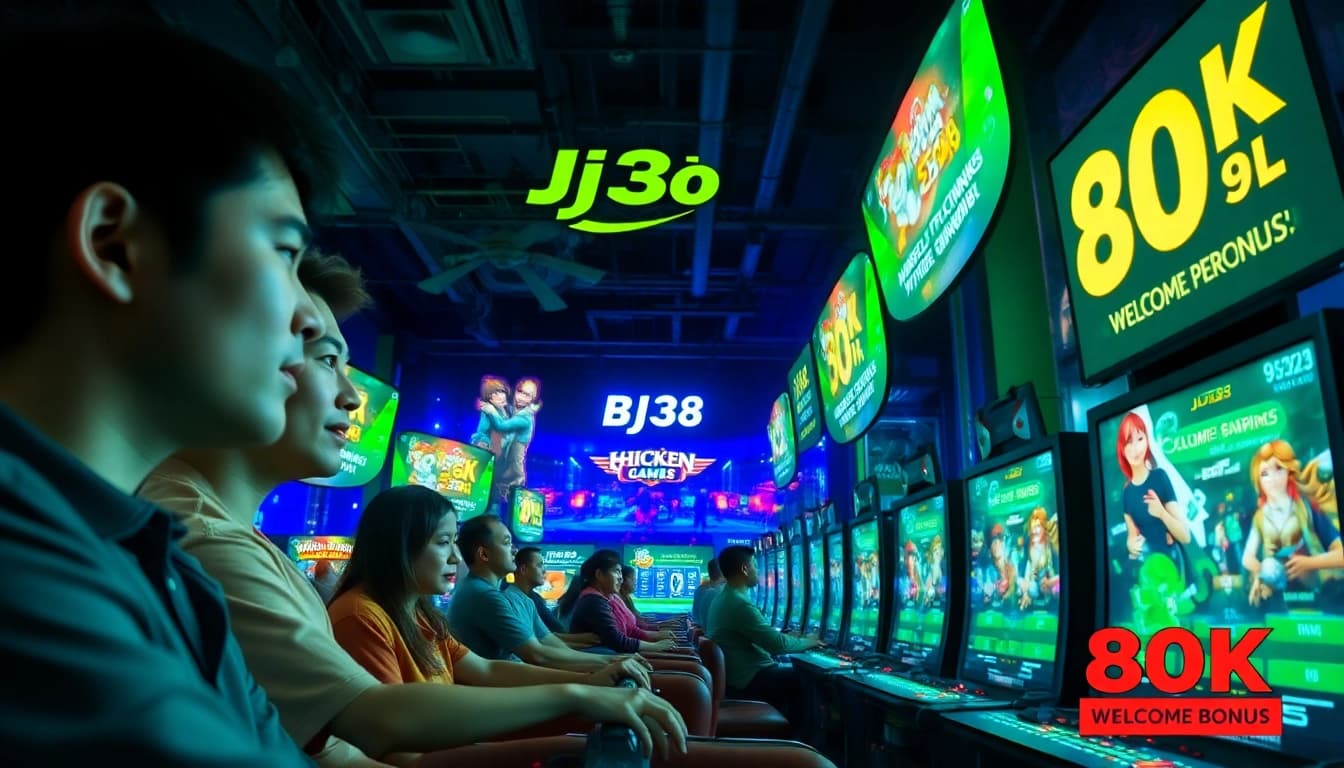 BJ38 online gaming arena showcasing thrilling chicken fighting; a vibrant and engaging atmosphere.