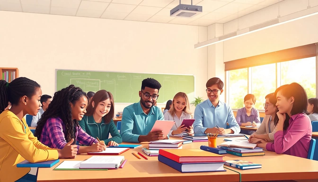 Engaging classroom scene promoting Education through interactive learning and collaboration.