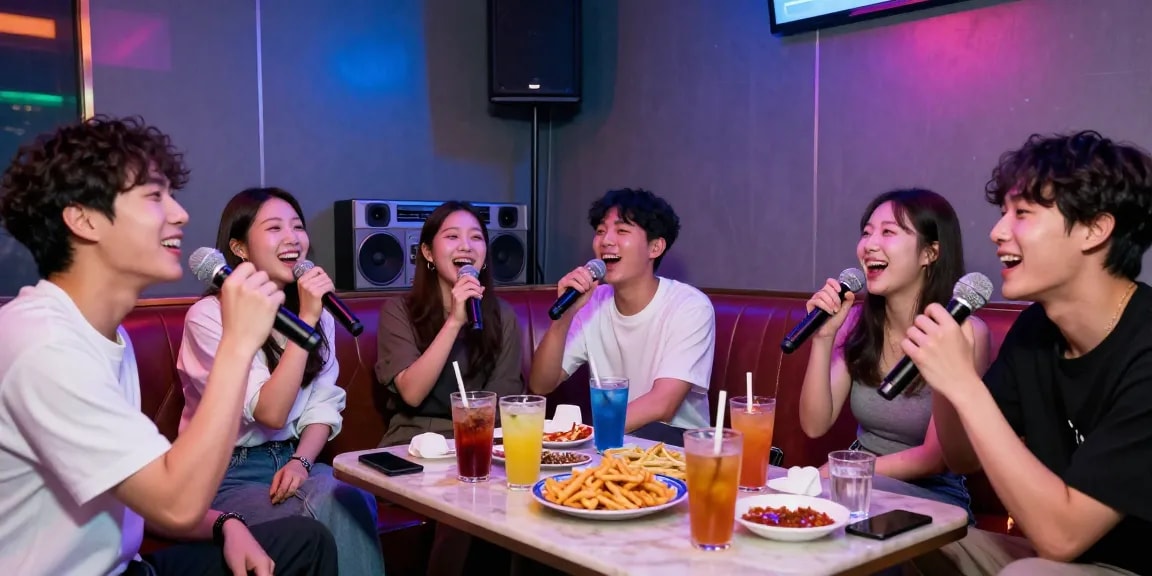 인천쓰리노에서 친구들과 노래를 부르고 즐거운 분위기를 만끽하는 모습