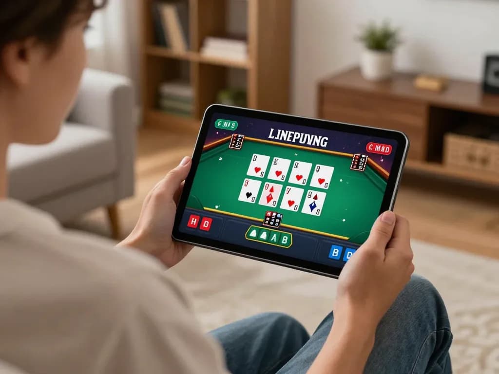 Experience exciting online gambling with Link MM88 on a cozy home setup, playing live poker.