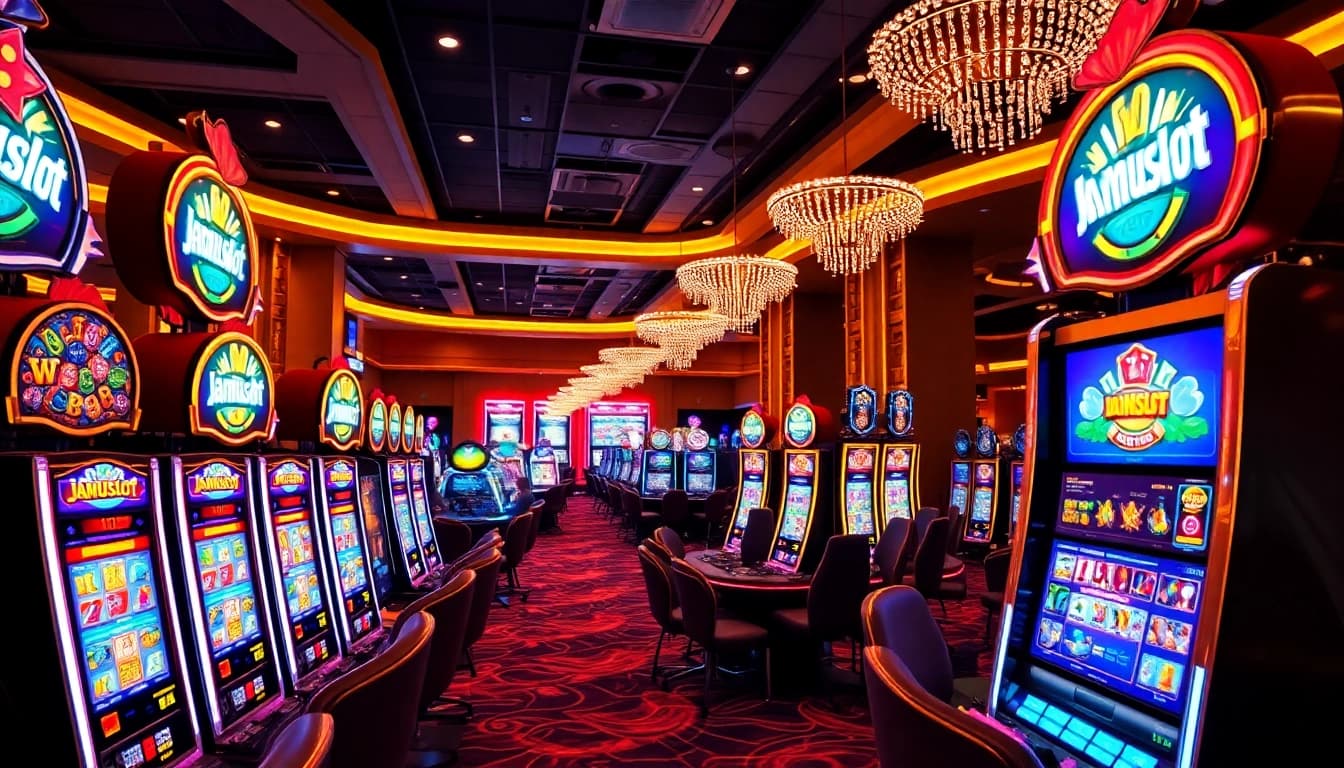 Players enjoying their wins at a vibrant casino featuring the jamuslot games and exciting slot machines.