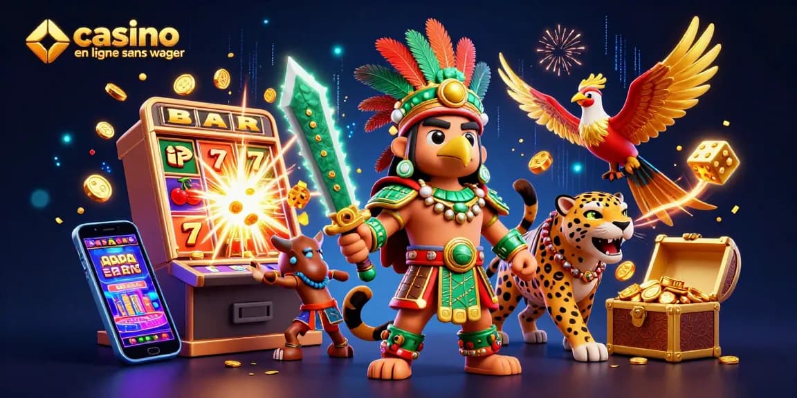 Revivez l'excitation des jeux avec casino en ligne sans wager où un guerrier aztèque rencontre la machine à sous brillante.