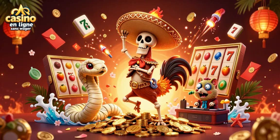 Jouer dans un casino en ligne sans wager avec un rooster mariachi dans un décor animé rempli de pièces d'or.