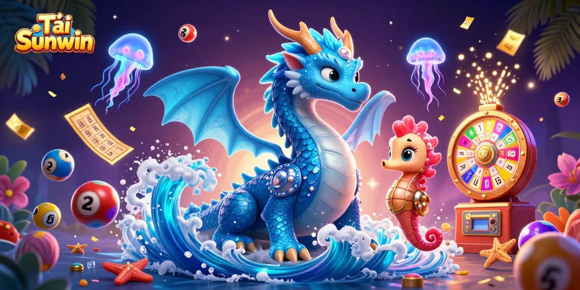 Tải Sunwin and experience thrilling gameplay with colorful casino elements surrounding a sea dragon and knight