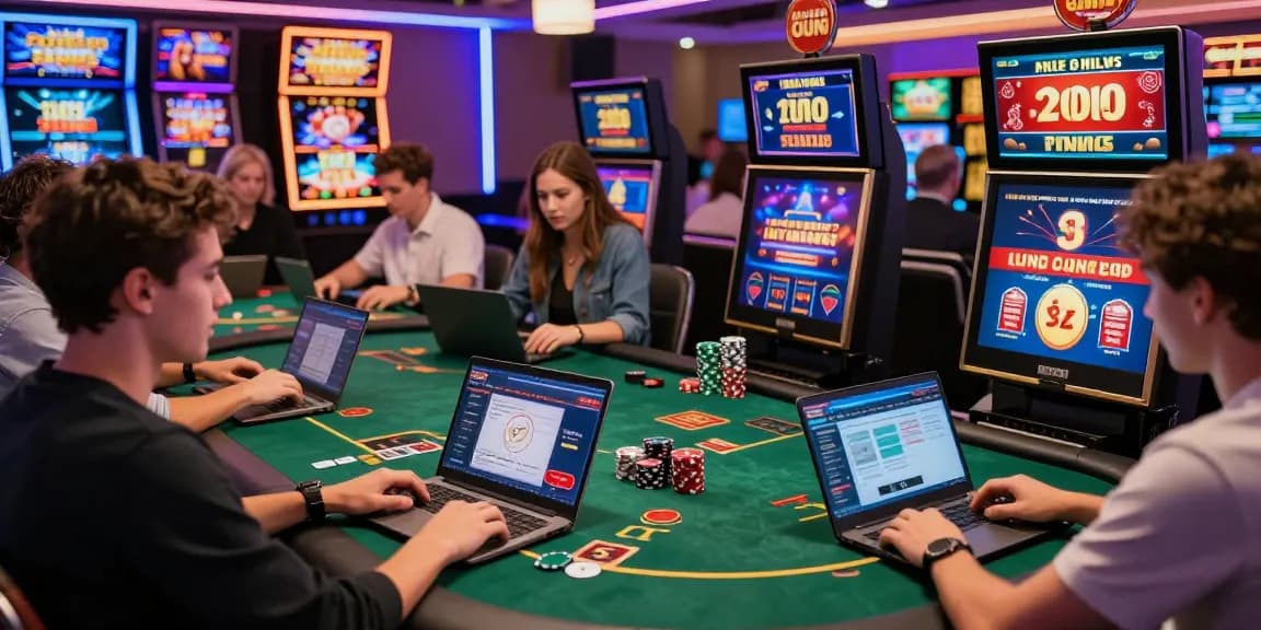 Exciting players engaging with non UK casinos online, showcasing vibrant gaming atmosphere and user-friendly interface.