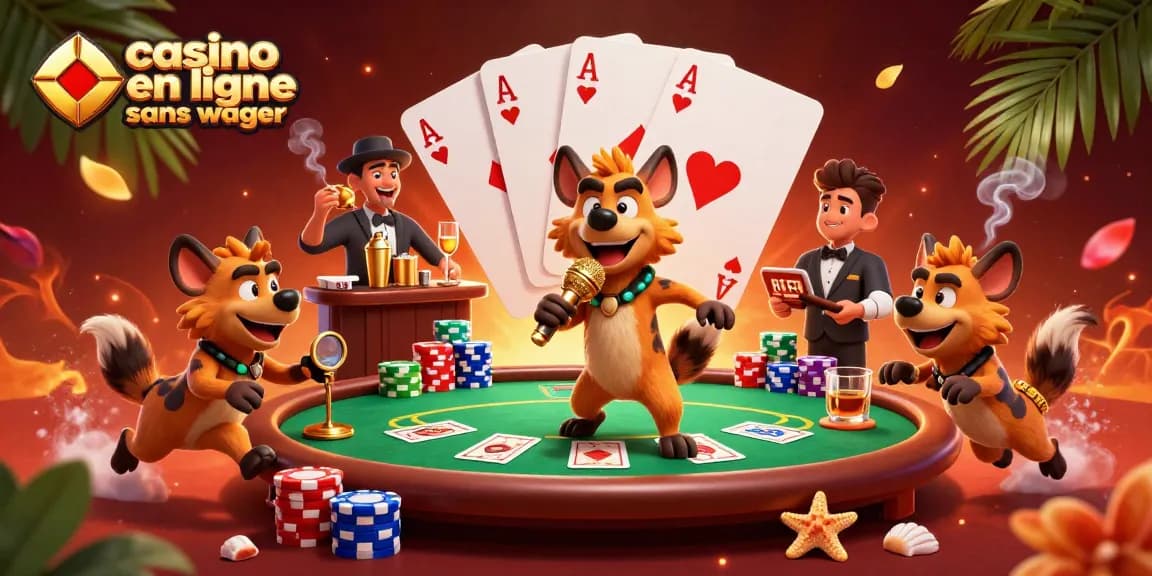 Profitez des jeux de casino en ligne sans wager avec une ambiance dynamique de hyènes amusantes.