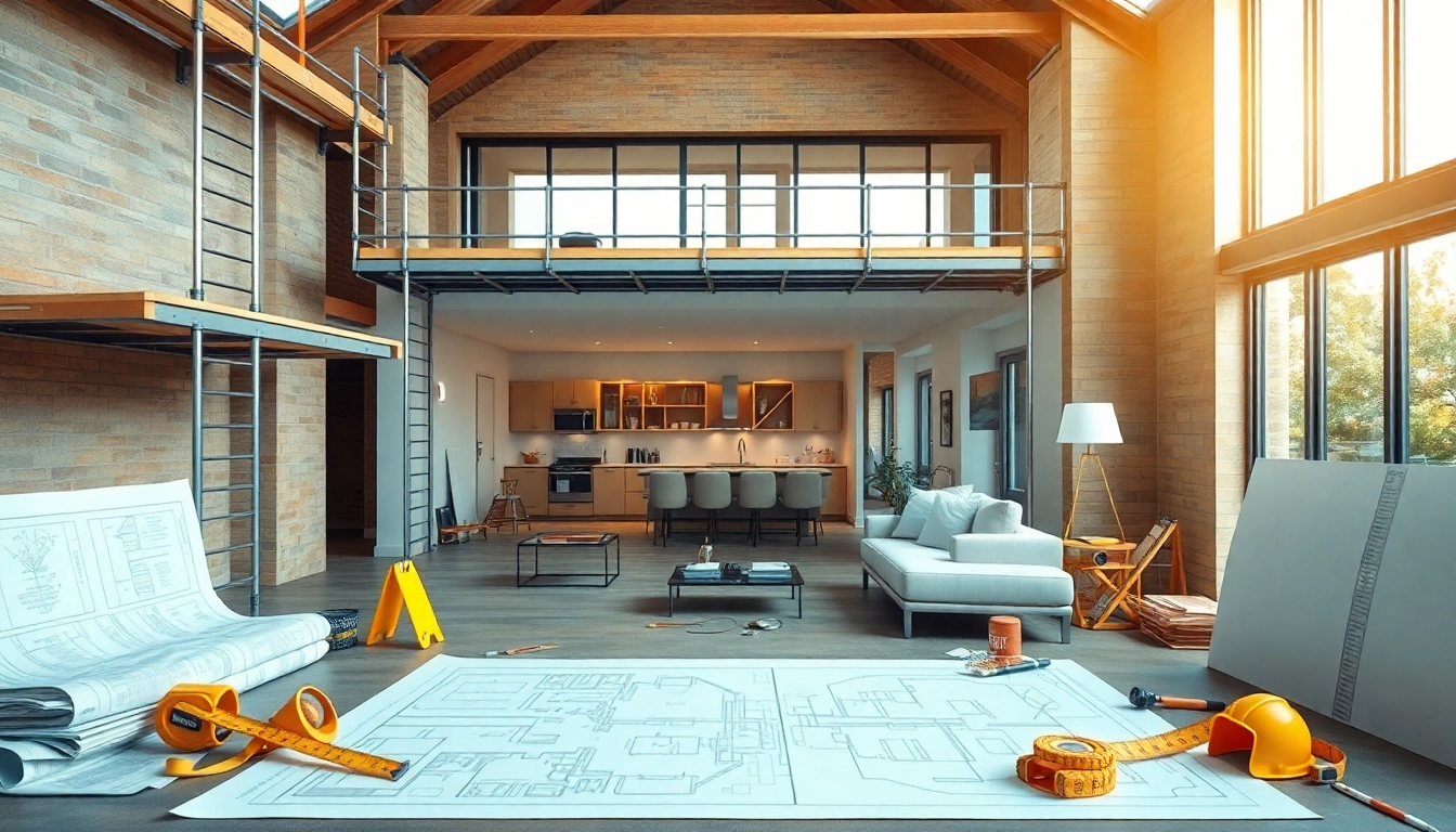 house extension construction in a luxurious setting showcasing vibrant plans and state-of-the-art tools