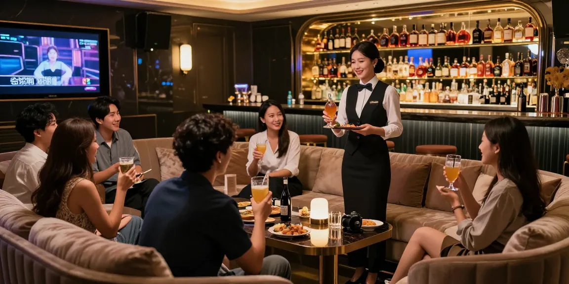 강남쩜오의 고급스러운 룸살롱에서 고객이 즐거운 시간을 보내고 있는 모습