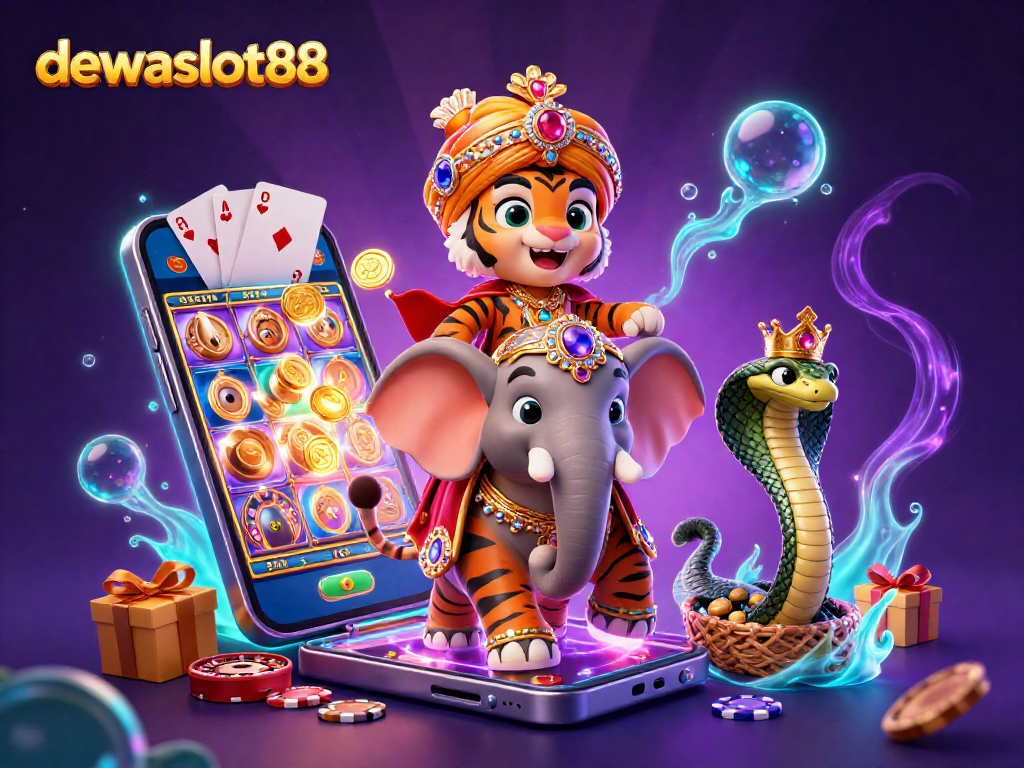 Mainkan dewaslot88 dengan visual menarik dari permainan slot dan simbol kemenangan.