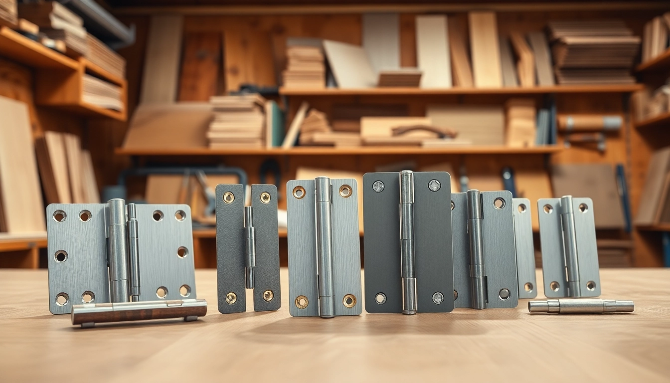 Showcase of diverse cabinet hinges by expert Cabinet Hinge Manufacturers on a workshop table.