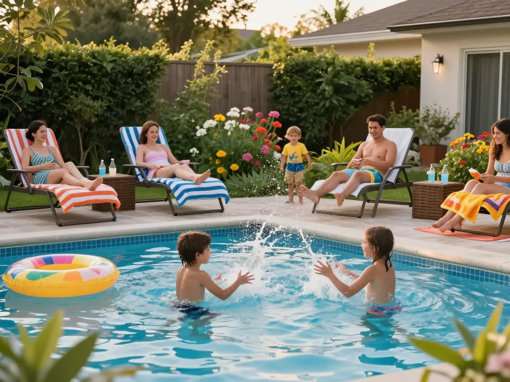 Dolphin Pool Services enhances family leisure time with professional pool maintenance, showcasing a vibrant backyard pool environment.