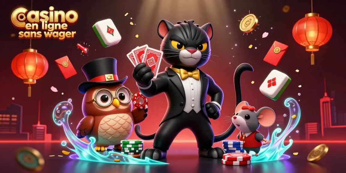 Illustration colorée avec un panthère élégante, jouant au casino en ligne sans wager, et des éléments de jeu captivants.