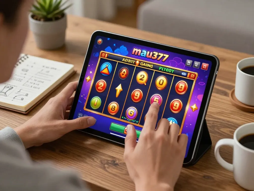Engaging online slot gameplay on mau777 link alternatif with colorful reels and excited player interaction.