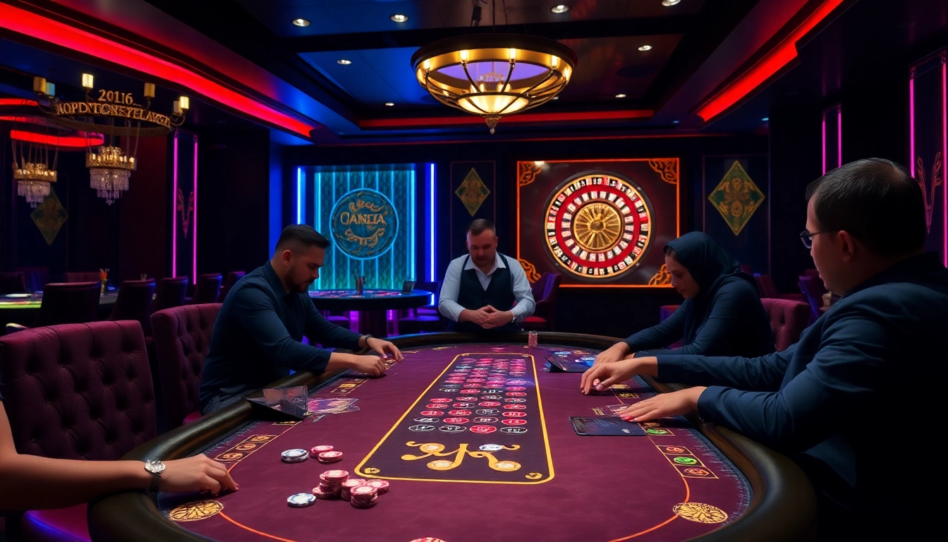 DAGA themed casino table showcasing high-stakes poker action with vibrant card games and luxurious ambiance.
