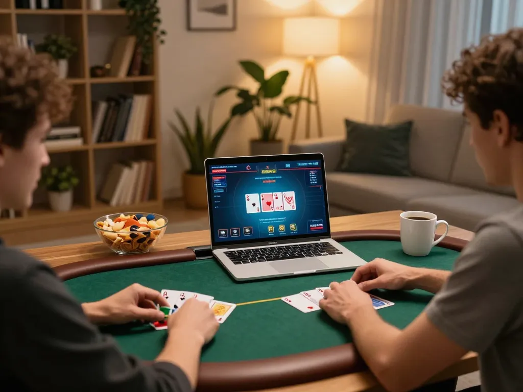 Player engaging in exciting online poker at home, exploring uu88 vom gaming options.