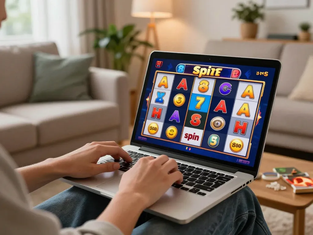 Engaging gameplay on slot88 as a player spins the reels at home.