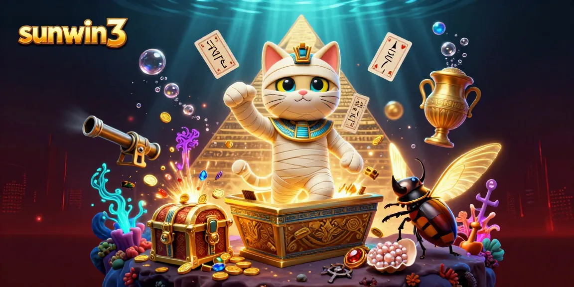 Experience thrilling gameplay with sunwin3 featuring a 3D mummy cat in a dazzling casino.