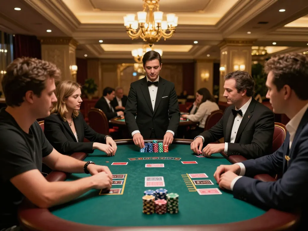 Players strategizing at a blackjack table in 678vip casino, vibrant atmosphere showcasing competitive gaming