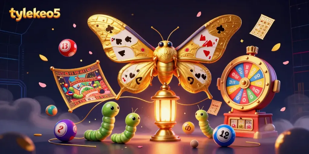 Engage with tylekeo5 through this vibrant scene of animated lottery elements and a majestic Moth.