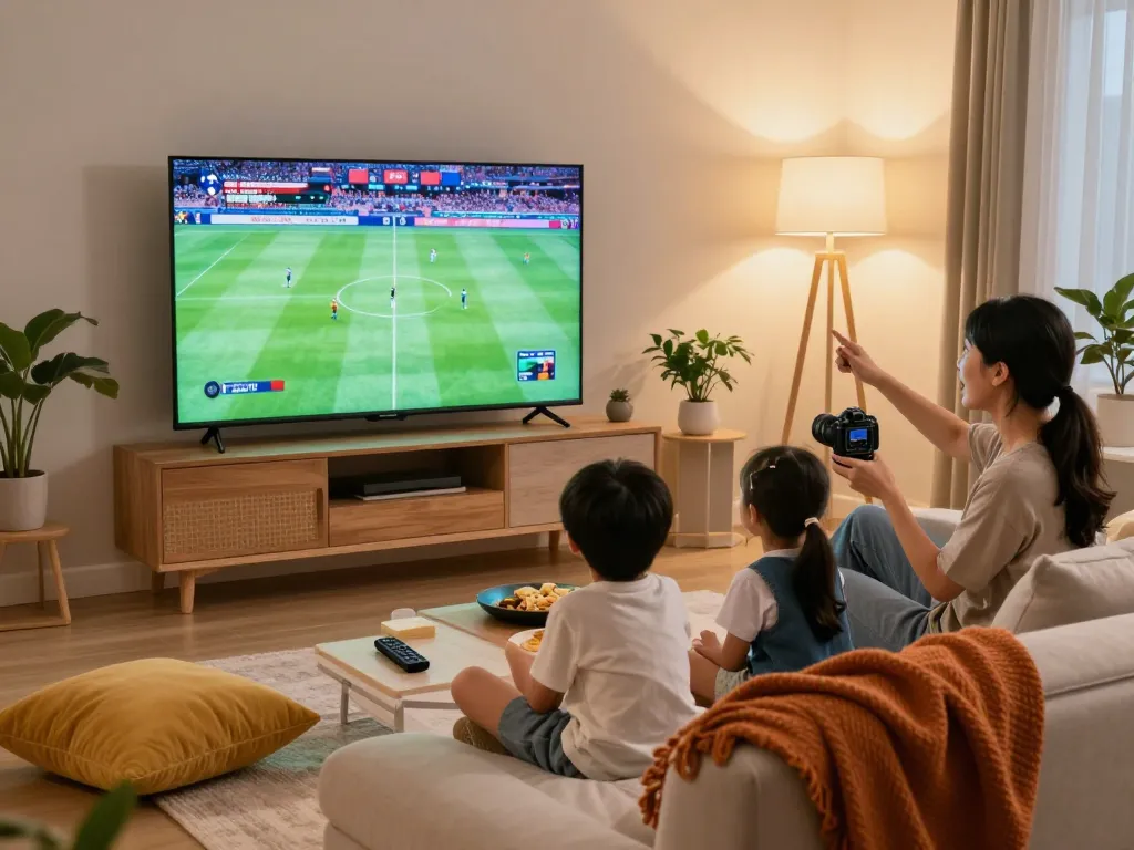 Gezin geniet samen van de IPTV TV-ervaring in hun gezellige woonkamer.