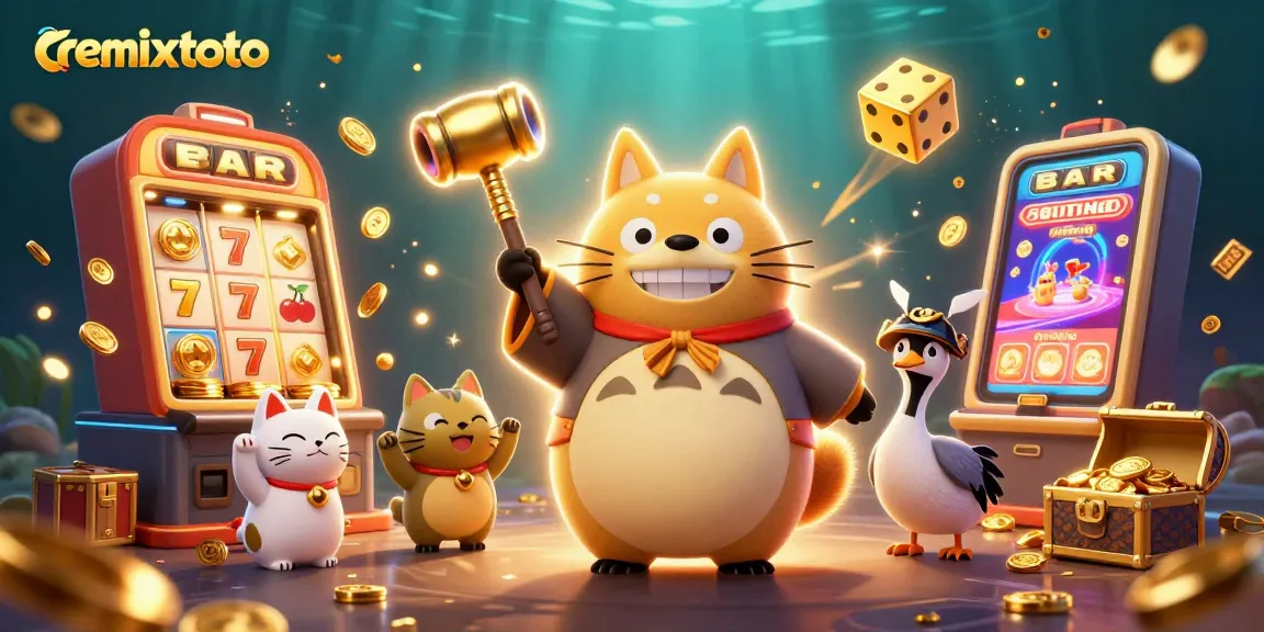 Experience the excitement of remixtoto with a lively 3D illustration featuring vibrant casino elements.