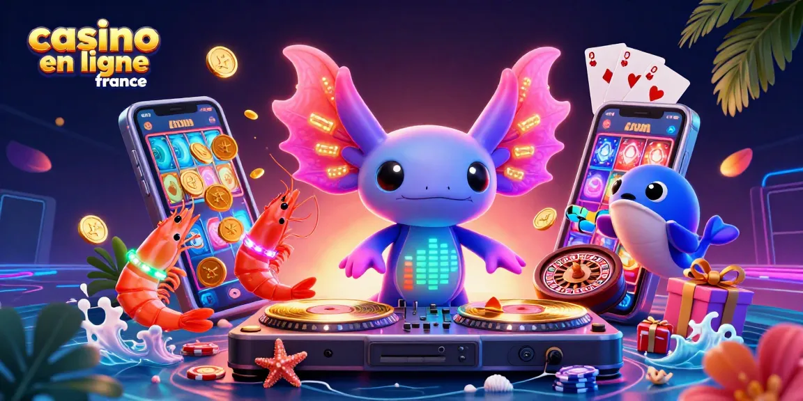 Jouez au casino en ligne France avec des scènes animées de machines à sous et de croupiers dans un décor extravagant.