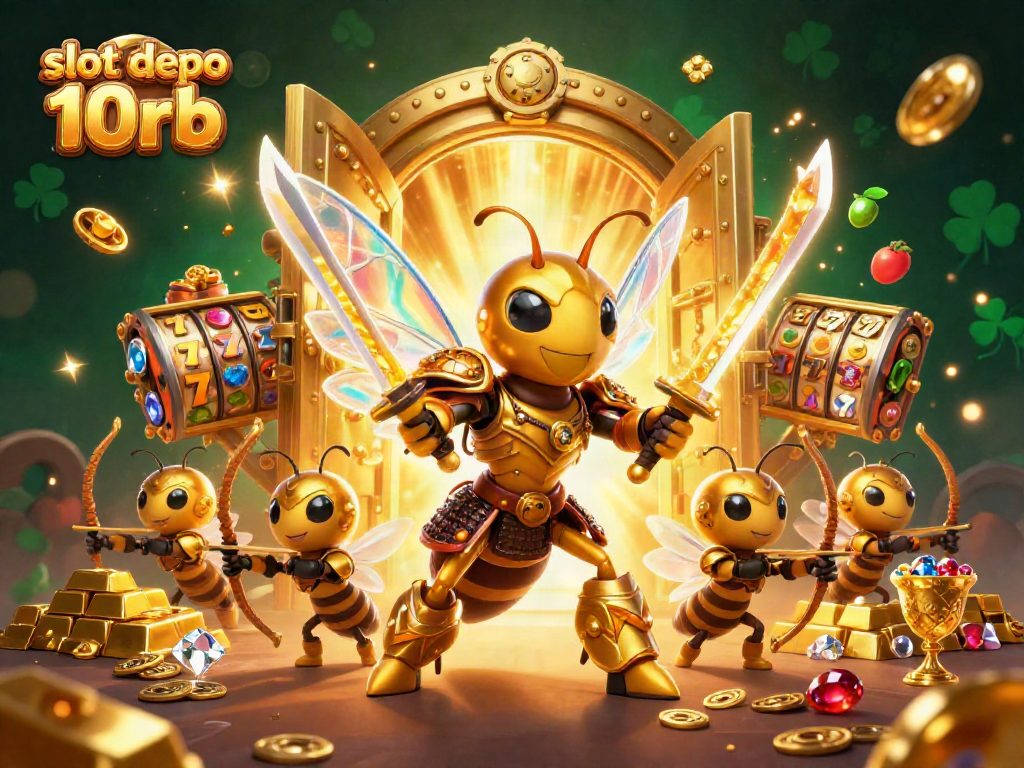 Engage with slot depo 10rb's vibrant 3D illustration featuring a hornet warrior and treasure.