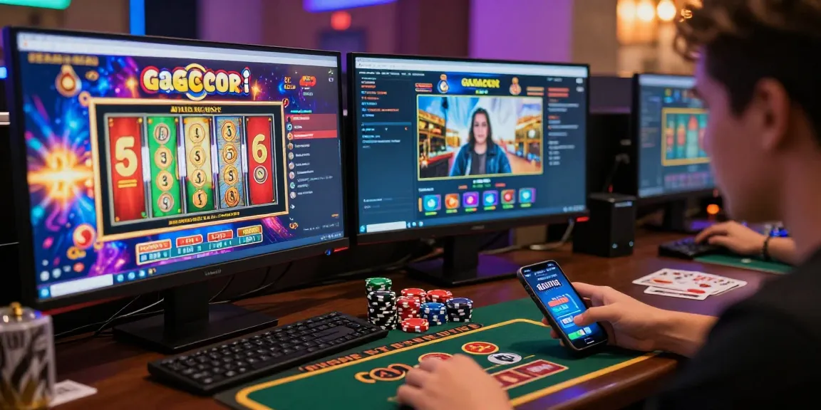 Exciting online gambling scene showing players engaging with slot gacor games in a dynamic virtual casino environment.