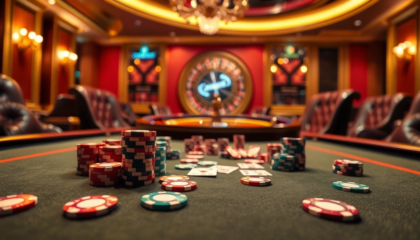 Experience the excitement at GG88 gaming table with vibrant poker chips and cards.