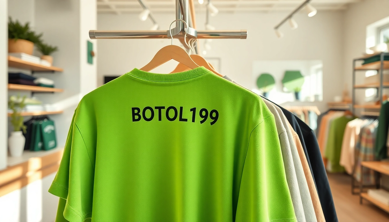 The stylish BOTOL169 green shirt on display in a modern boutique, showcasing trendy fashion.