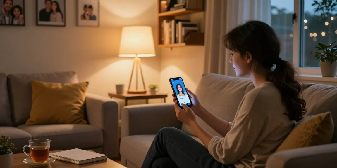 Engaging in conversation with an AI girlfriend app in a cozy living room.