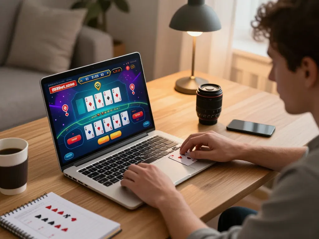 Player engaging in live dealer blackjack on laptop at https://88bet.zone/ in a cozy home setting