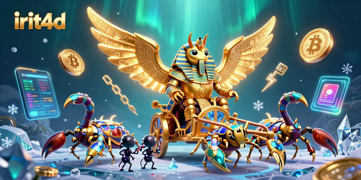 Experience the excitement of irit4d with our vibrant 3D casino illustration featuring a scarab beetle and crypto coins.