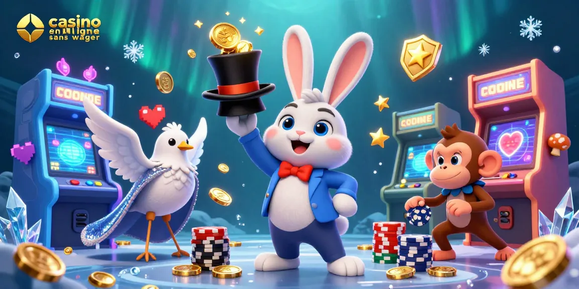 Illustration dynamique de casino en ligne sans wager avec un magicien, une colombe et un singe