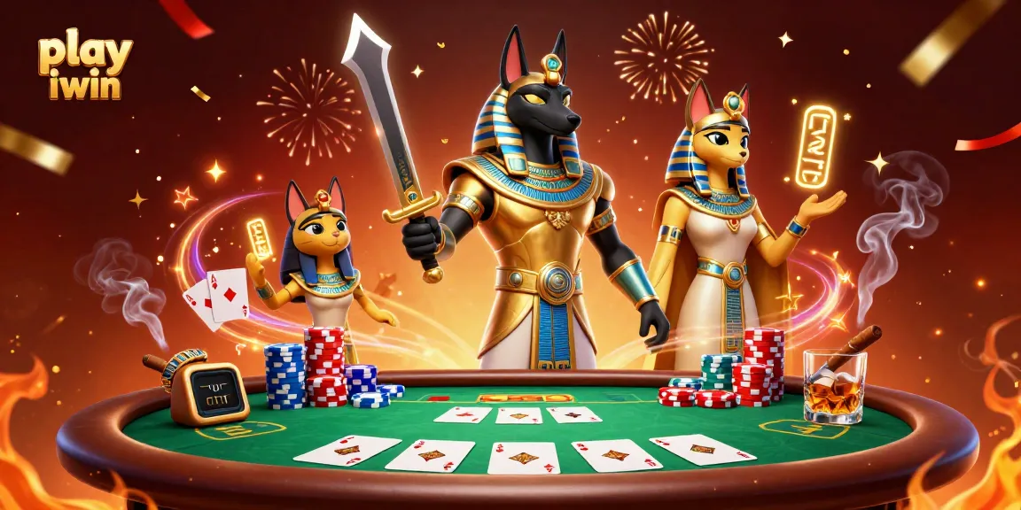 Engage in fun and exciting gameplay with play iwin's vibrant casino scene featuring Anubis and Bastet.