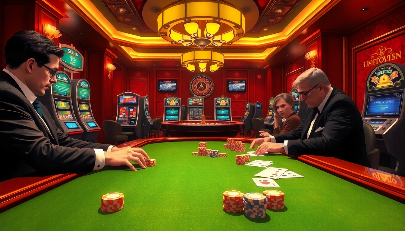 The hidden wiki directory highlights an elegant casino scene with poker action and dazzling slot machines.